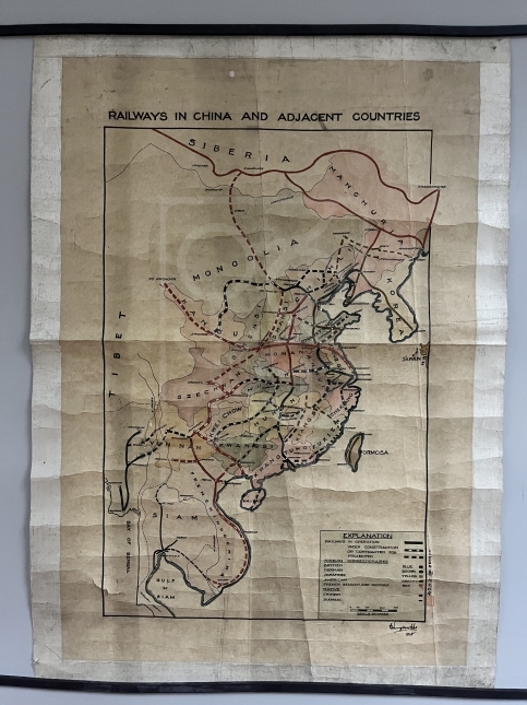 1918年郑校之抄绘的《中国及周边国家的铁路（Railways in China and Adjacent Countries）》地图