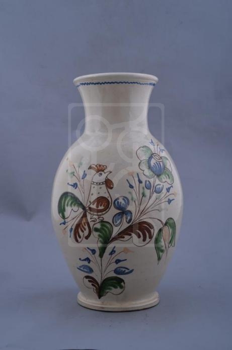 白地彩绘鸡鸣花卉纹陶花瓶