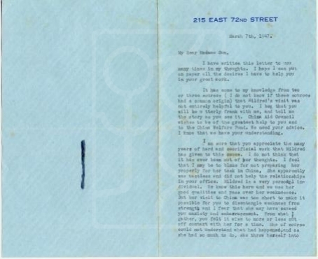 1947年3月7日爱德华·卡特夫人致宋庆龄信