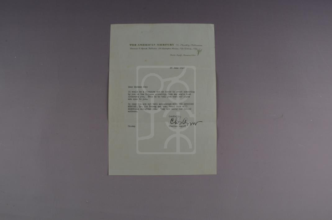 1946年6月26日查尔斯·安格夫致宋庆龄信
