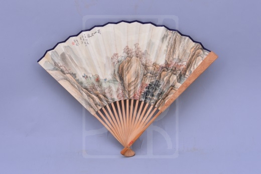 蜀山行旅图面竹骨折扇